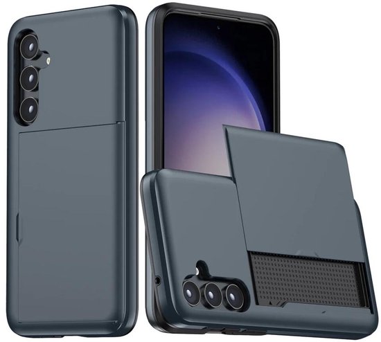 Hoesje met Kaarthouder Slider Geschikt voor Samsung Galaxy A55 | Back Cover Pasjeshouder Achterkant | Kaarthouder voor Twee Pasjes | Blauw