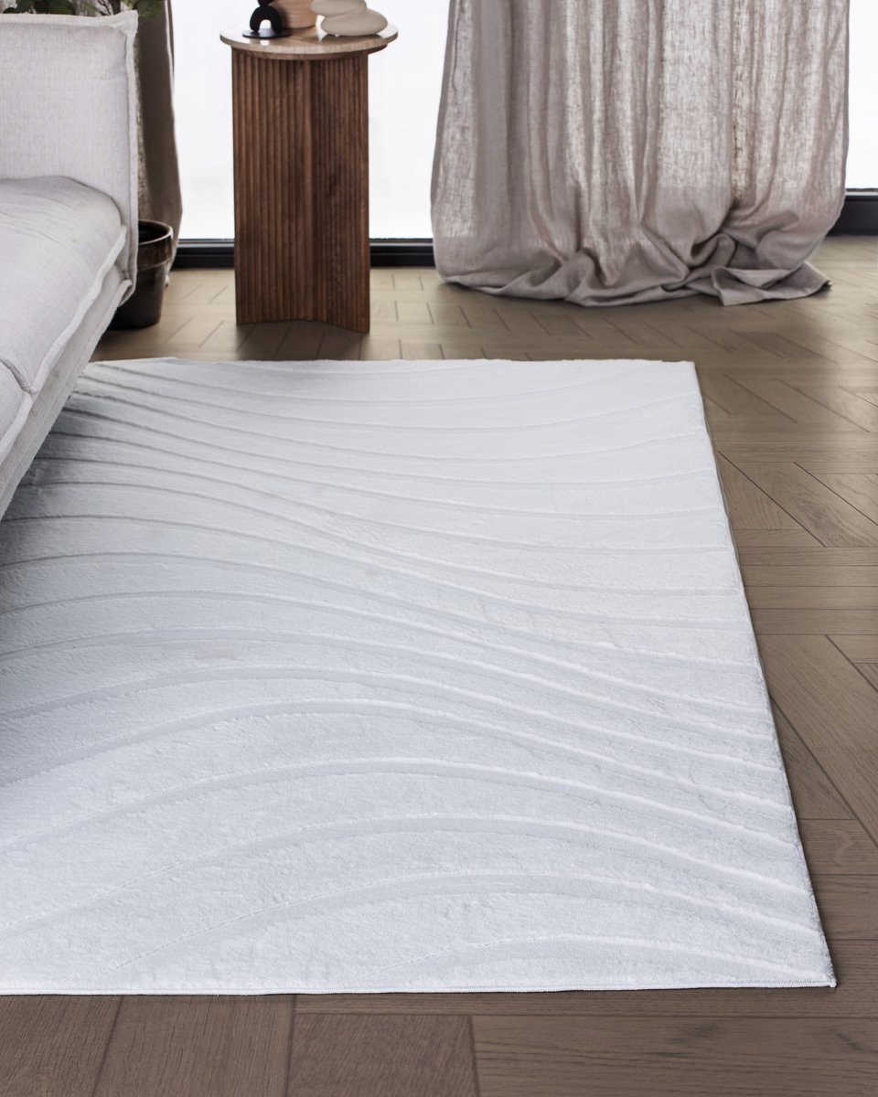 Carpetique Vloerkleed Rechthoek - 160x230 cm - Wit - Antislip – Japandi & Scandinavisch Woonkamer Tapijt