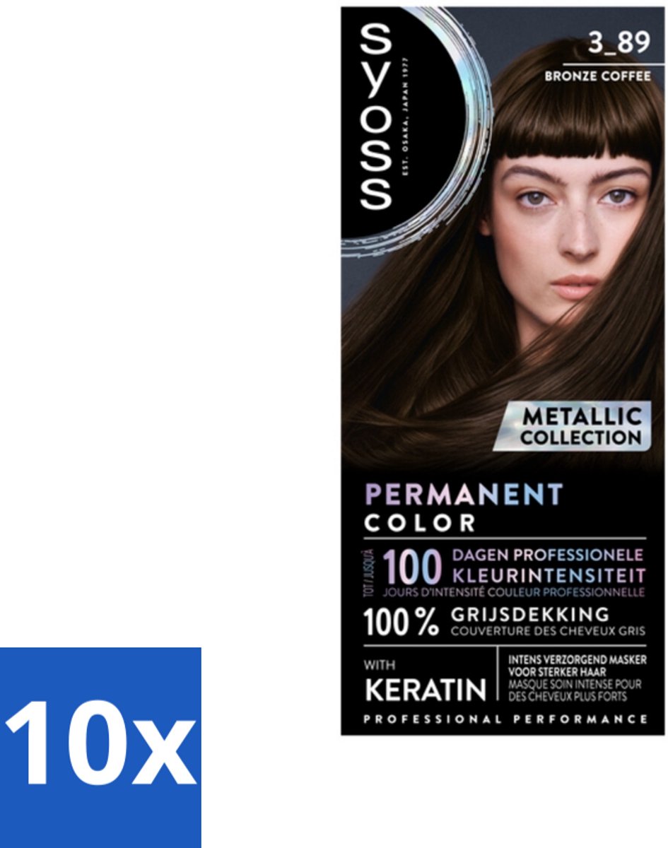 10 x SYOSS - Coloration 3-89 Bronze Coffee - Haarverf - Grijsdekking - Vermindert Haarbreuk - Haarverf - Grijsdekking - Keratine - Haarkleur - Haarverf 3-89