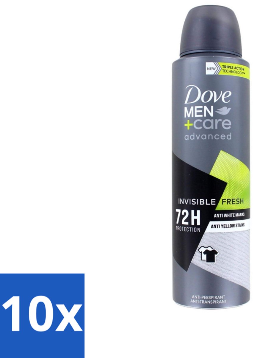 10 x Dove Men+Care Deodorant Spray - Invisible Fresh - 150 ml - Deodorant Spray - Zweetvermindering - Huidverzorging - Anti-transpirant - Witte Strepen