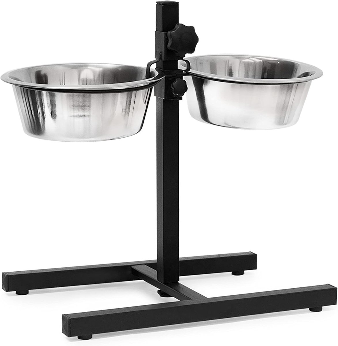 Famanu - Hondenvoerbak op standaard, antislip, in de hoogte verstelbaar, dubbel, elk 1,6 liter, HBD 42x46x27 cm, zilver