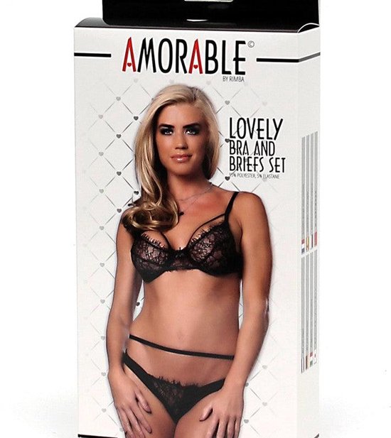 Ensemble soutien-gorge en dentelle avec bretelles - noir - S / M