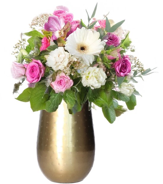 Atmosphera Bloemenvaas - metaal - goudkleurig - metallic - 15 x 23 cm