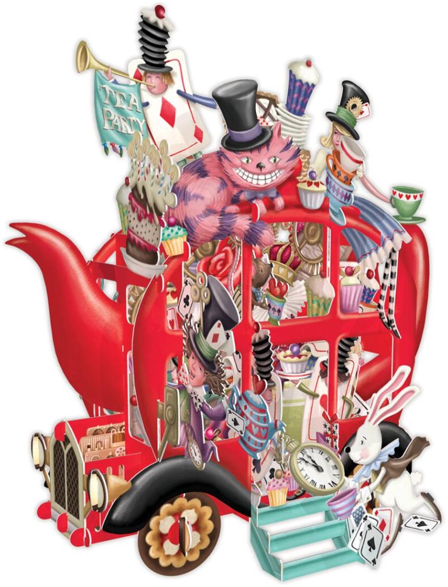 3D Wenskaart Alice’s Teapot - Alice in Wonderland - Luxe Laser Cut Kaart met Envelop