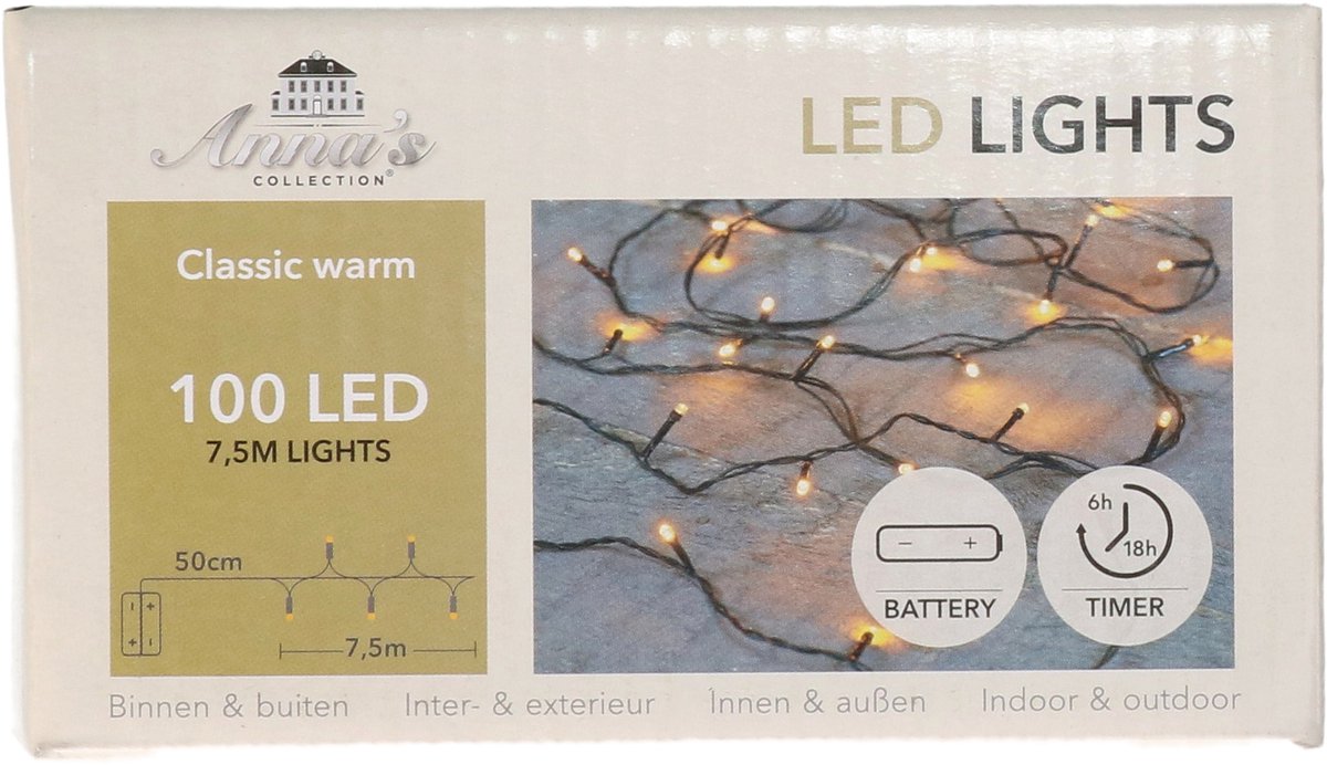 Anna's Collection Kerstverlichting LED Ivy - 100 leds - 750 cm - warm wit - lichtsnoer - dimmer