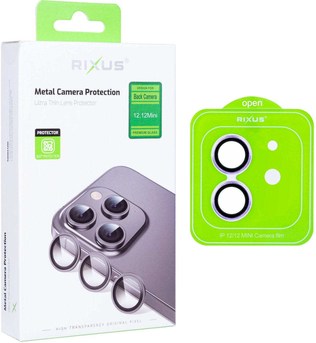 Rixus Metal Shield Camera Tempered Glass For Apple iPhone 12, 12 Mini Purple