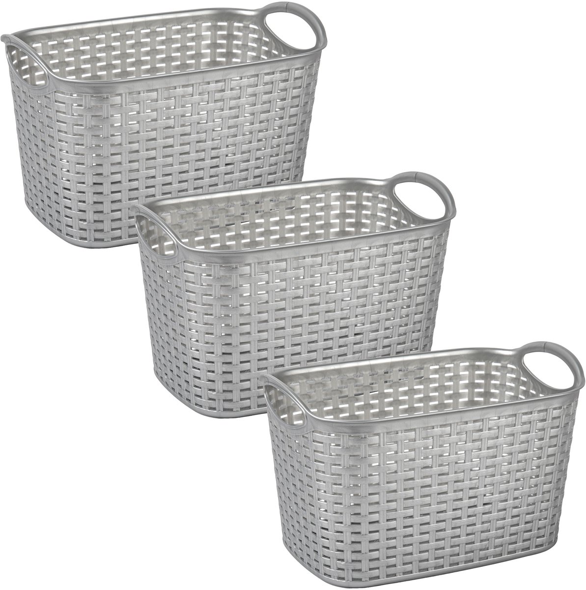 Plasticforte opbergmand kastmandje - 3x - 6,4 liter - zilver - kunststof - 19 x 29 x 18 cm - manden