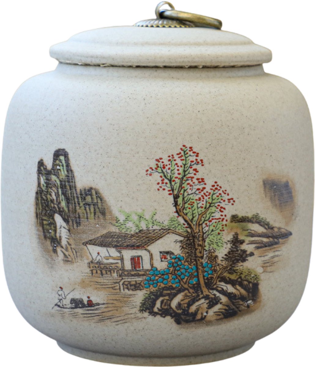 JinSho - Ceramic Tea Canister - Thee Voorraadpot - Japanese Village - 800ml