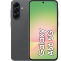Samsung Galaxy A56 5G gris avec un écran affichant le texte "Galaxy A56 5G".