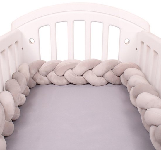 Bumper de lit Bébé tressé, bordure de boîte, protège-tête, tour de lit, bord de boîte (2 mètres) de Bébé-slofje.nl, Grijs