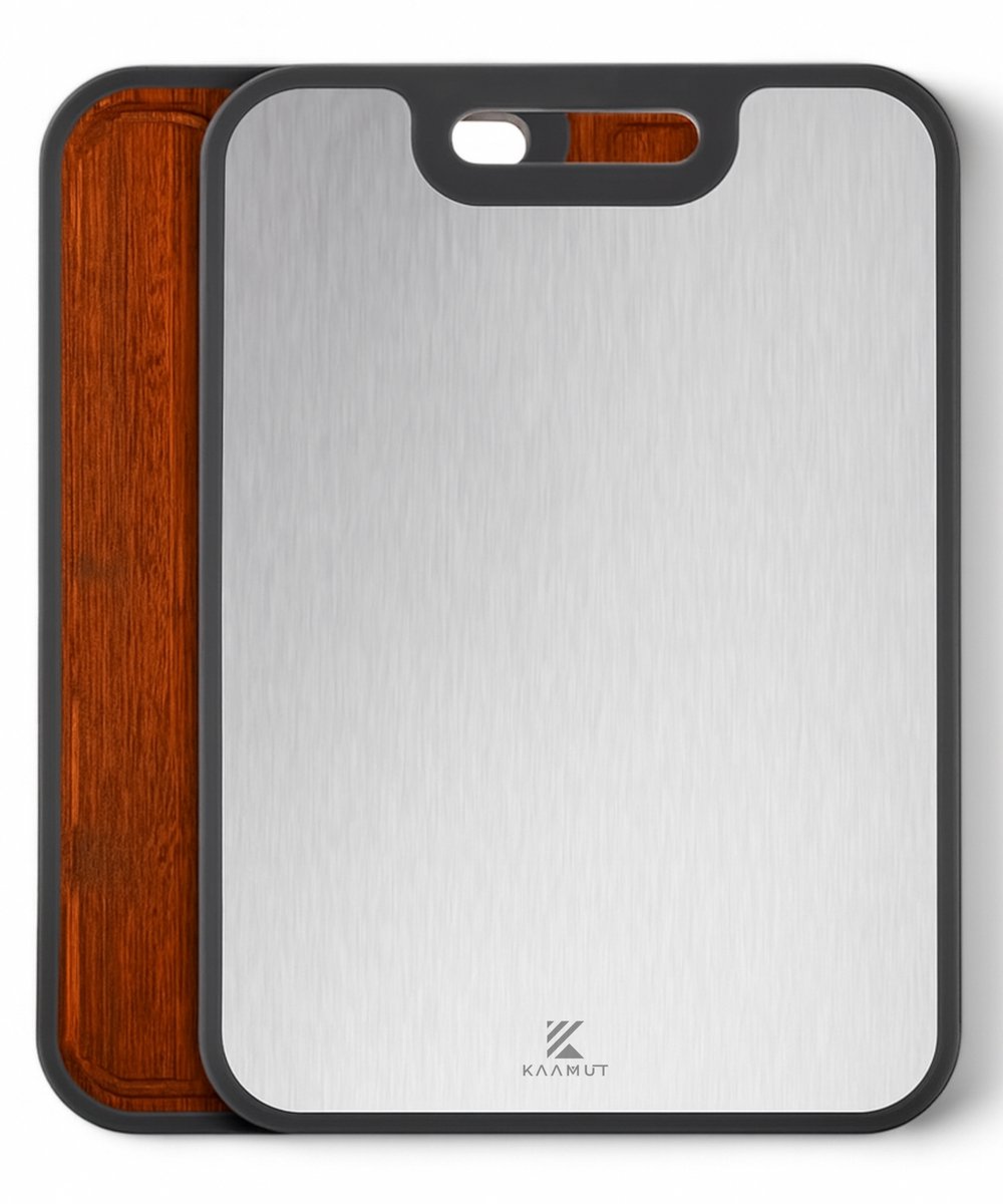 KAAMUT® Titanium Snijplank – Dubbelzijdig – Titanium & Massief Hardhout – Hygiënisch & Microplasticvrij – Duurzaam & Mesvriendelijk