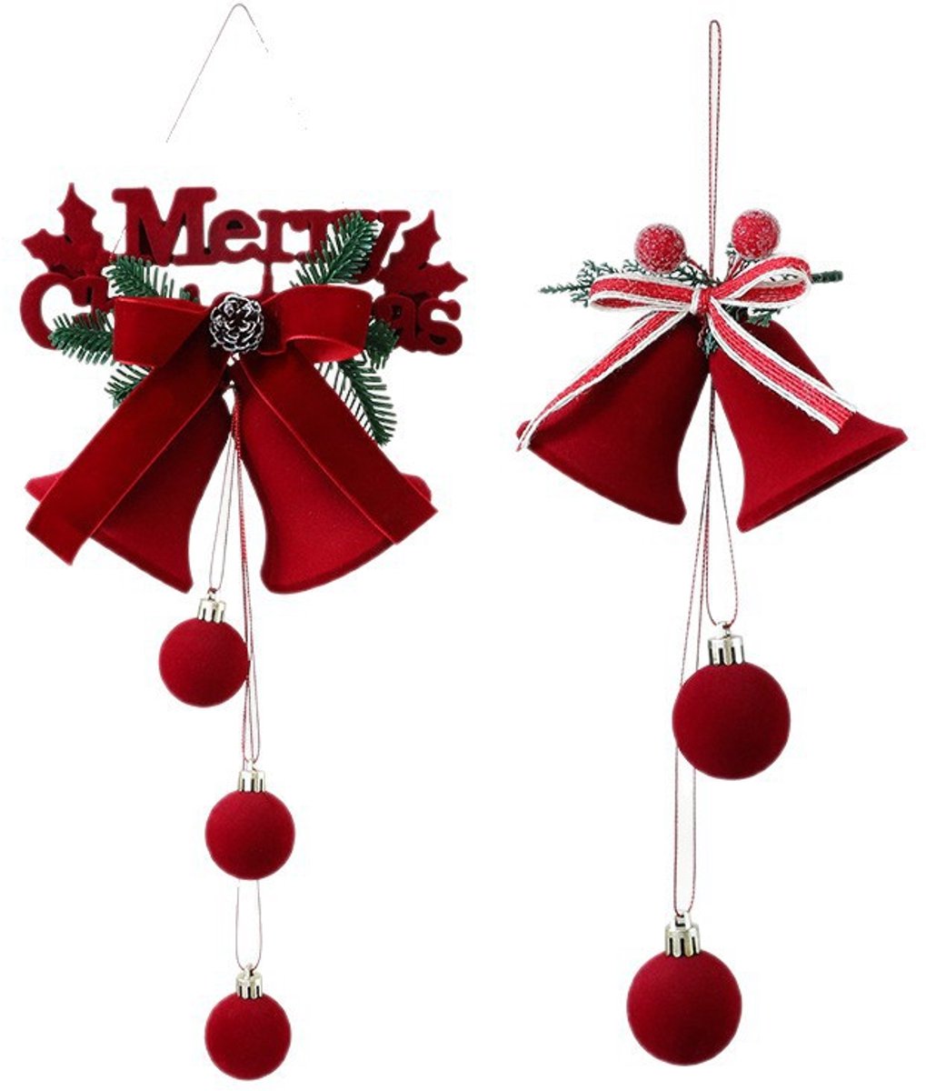 Stijlvolle kerstklokken met flockprint, hangende ornamenten voor kerstboomversiering - 2 stuks