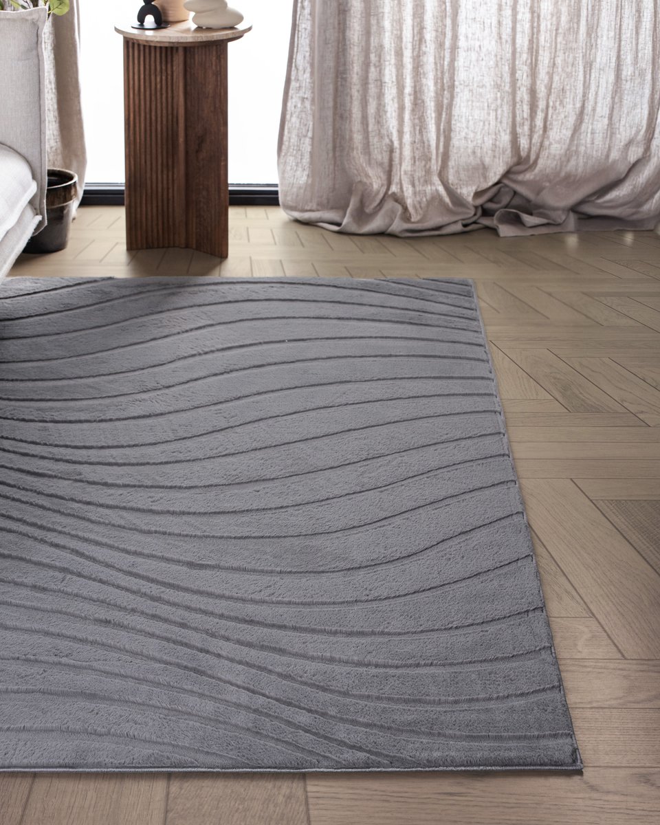 Carpetique Vloerkleed Rechthoek - 160x230 cm – Grijs - Antislip – Japandi & Scandinavisch Woonkamer Tapijt