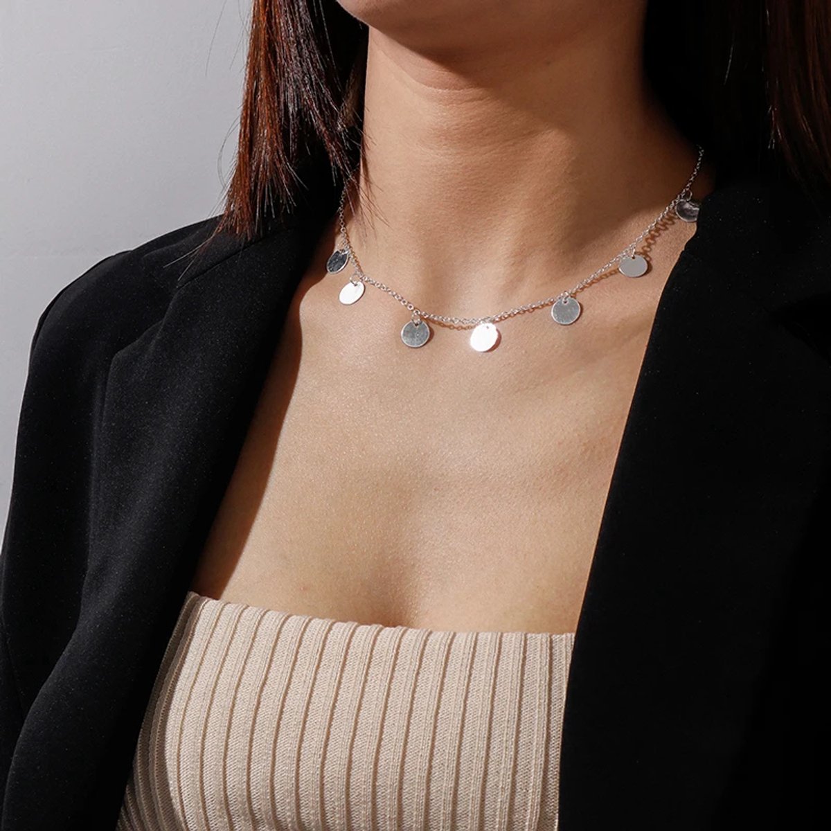 Joboly Muntjes Coin Rondje Cirkel Ketting - Dames - Zilverkleurig - 45 cm