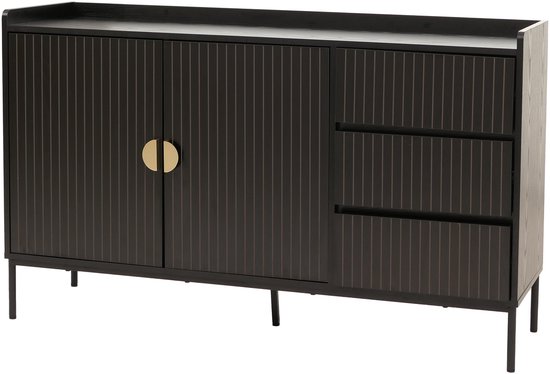 Buffet MCW-O39, commode, buffet, 3 tiroirs, 2 portes, bois mélaminé 80x130x42cm ~ aspect bois noir