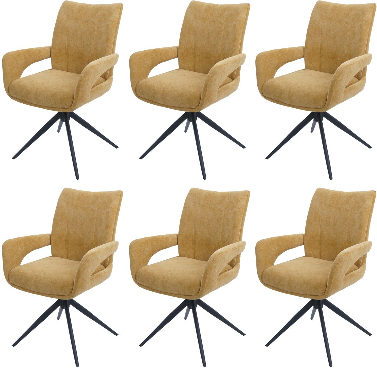 MCW Set van 6 eetkamerstoelen MCW-O78, keukenstoel, draaibaar met Auto-Return, stof/textiel chenille (310 g/m²) ~ mosterdgeel
