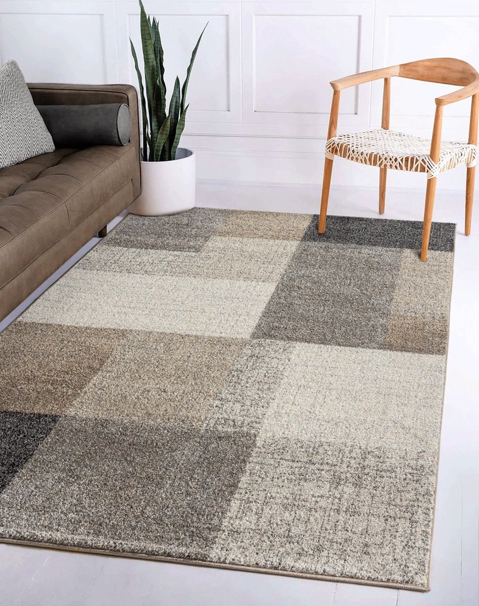 Modern Blokdesign Laagpolig Vloerkleed – Stijlvol, Warm & Tijdloos voor Elk Interieur-80 x 140 cm