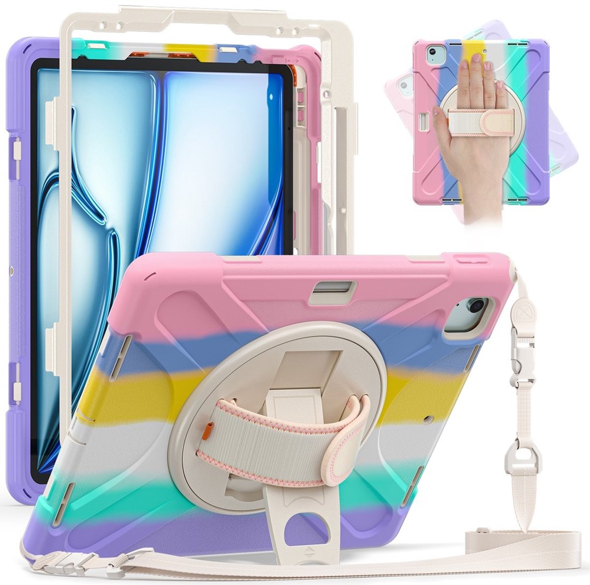 Geschikt voor Schokbestendige, robuuste handriemstandaardhoes Geschikt voor iPad Air 13 inch M2 M3