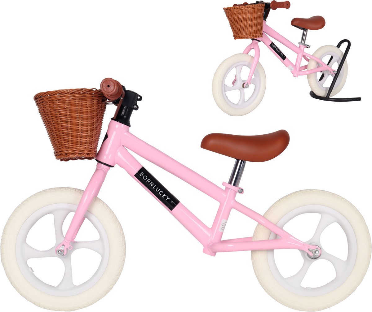 Born Lucky Loopfiets / Balance Bike Verstelbaar Zadel & Mand - Pink