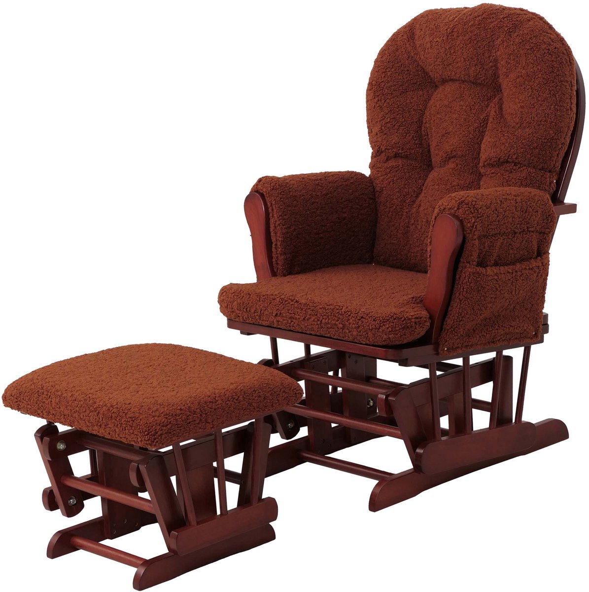 MCW Relaxstoel MCW-C76, schommelstoel + voetenbankje, bouclé-stof 480 g/m² ~ roestbruin, donker frame