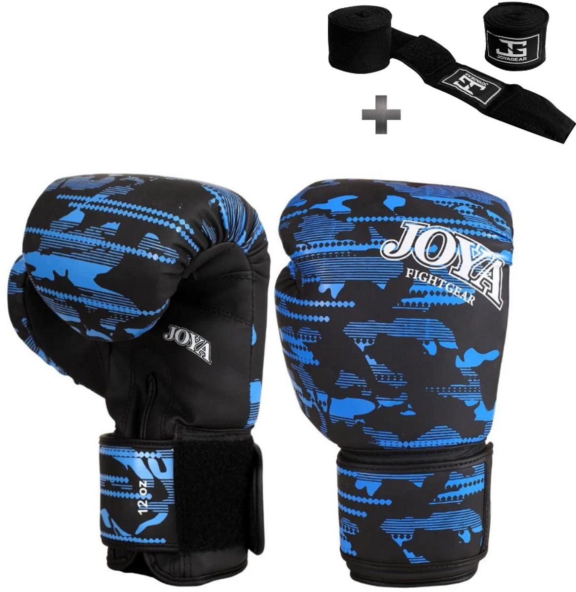 Joya Kickbokshandschoenen Camo V2 – Blauw – PU Leer – 12 oz – Voor Kinderen & Volwassenen – Boksen & Kickboksen - Inclusief Bandage