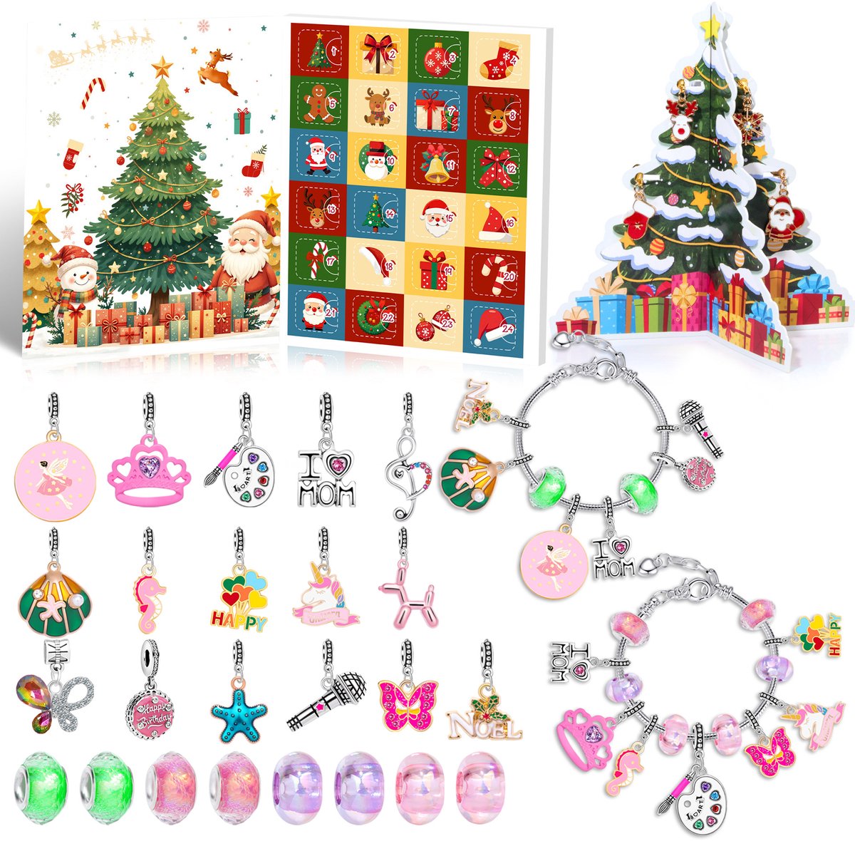 Kinderadventskalender 2025 - Adventskalender - Adventskalender met 24 panelen - Blinde doos - Kinderspeelgoed - DIY sieradencadeau voor meisjes