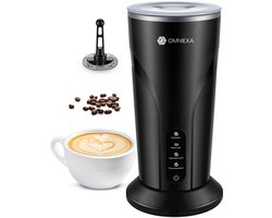 Omniexa Elektrische Melkopschuimer- 300ml – 4-in-1 Draadloos & Stil – Warm & Koud Melkopschuim – Luxe Barista Melkopschuimer met Warmhoudfunctie - Zwart