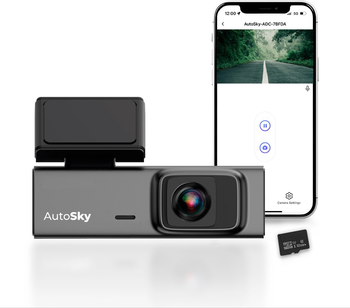 AutoSky 2K WiFi Dash Cam – Compacte Dashcam met Groothoeklens – Inclusief 32GB Geheugenkaart – App Bediening & Loop Recording