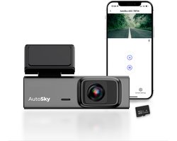 AutoSky 2K WiFi Dash Cam – Compacte Dashcam met Groothoeklens – Inclusief 32GB Geheugenkaart – App Bediening & Loop Recording
