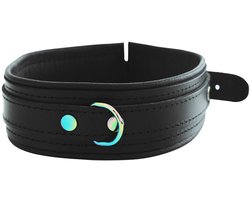Kiotos - Premium Lederen Collar - Metalen Hardware in Unicorn Kleuren - Zwart/Rainbow