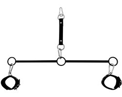 Kiotos Leather - Spreidstang - Bondage Stang - Met Drie RIng-Openingen - Met Handboeien & Enkelboeien