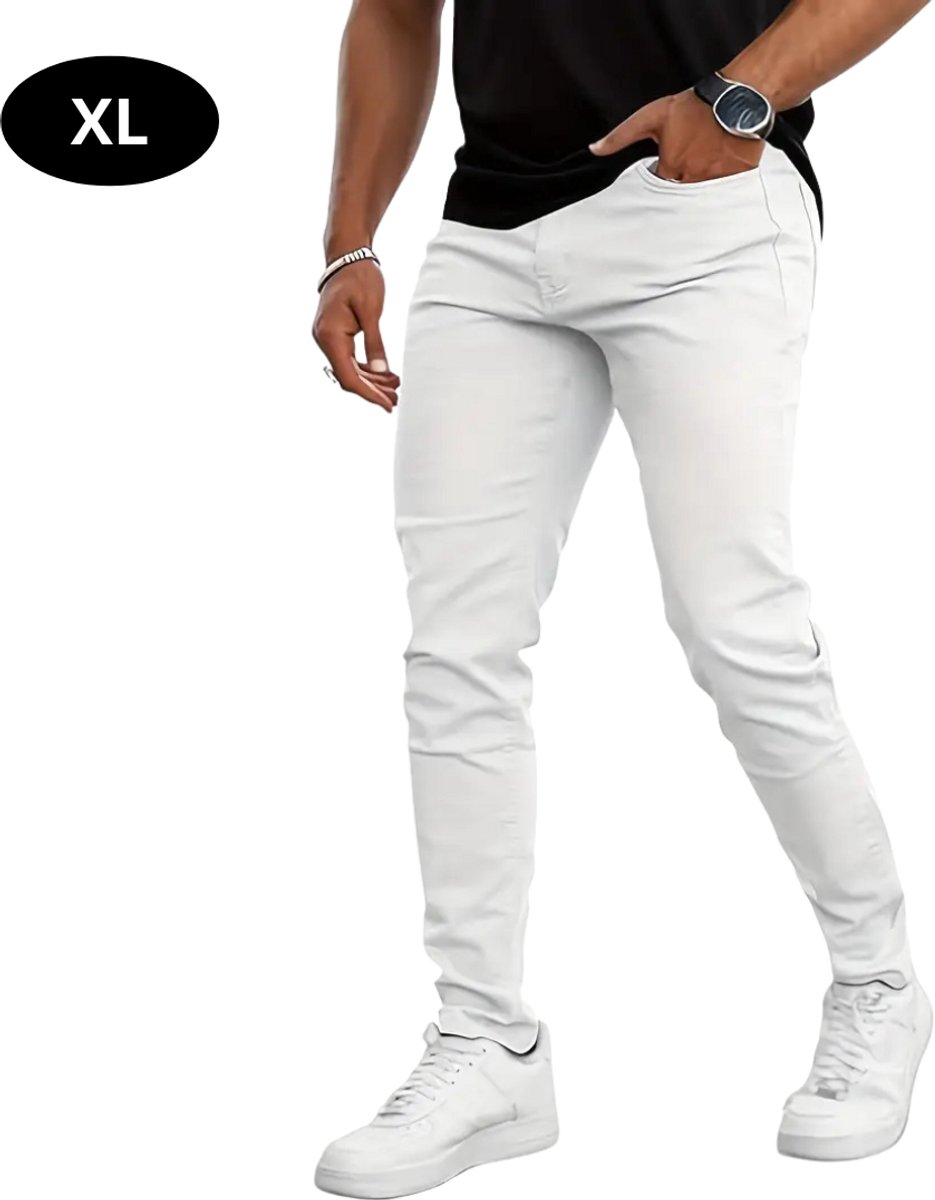 Livano Lange Broek Heren Spijkerbroek Broeken Spijker Pants Jeans Trouser Stretch Straight Leg Wit
