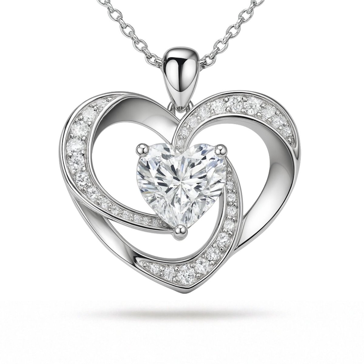 Despora - Ketting - Hartjes ketting - Hartjes ketting voor liefde - Hartje - Koppelketting - Ketting dames - Ketting Dames Zilver - Valentijn- Liefdes Cadeau - Zirkonia - Zilver 925 (Groot hart)