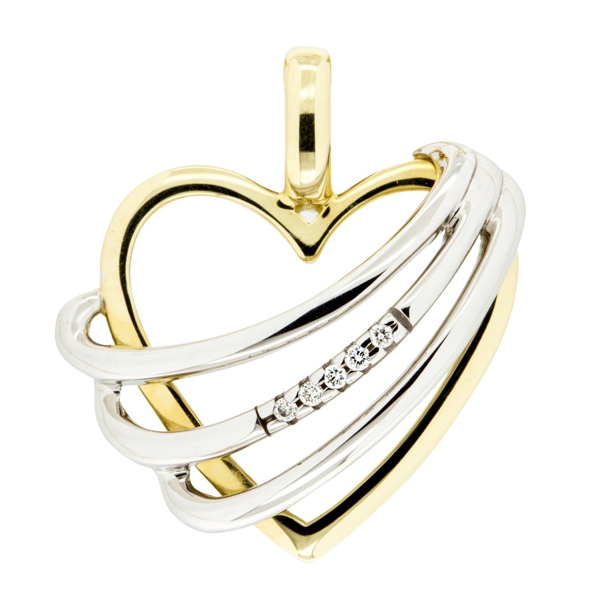 Orolino Anhänger 585 Gold zweifarbig Herz mit 5x Brillant 0,025ct.