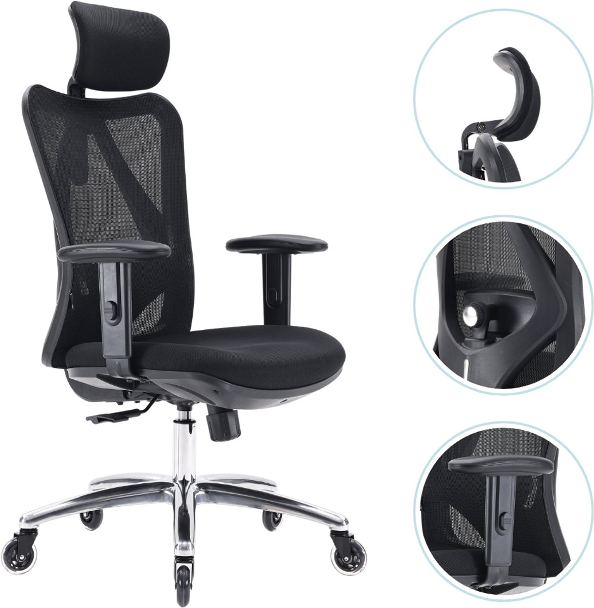 OfficeSense OS1000 Ergonomische Bureaustoel – NEN-EN 1335 - Bureaustoelen voor volwassenen - Verstelbaar - Incl. Verbeterde Wielen – Zwart - OfficeSense - €199,00