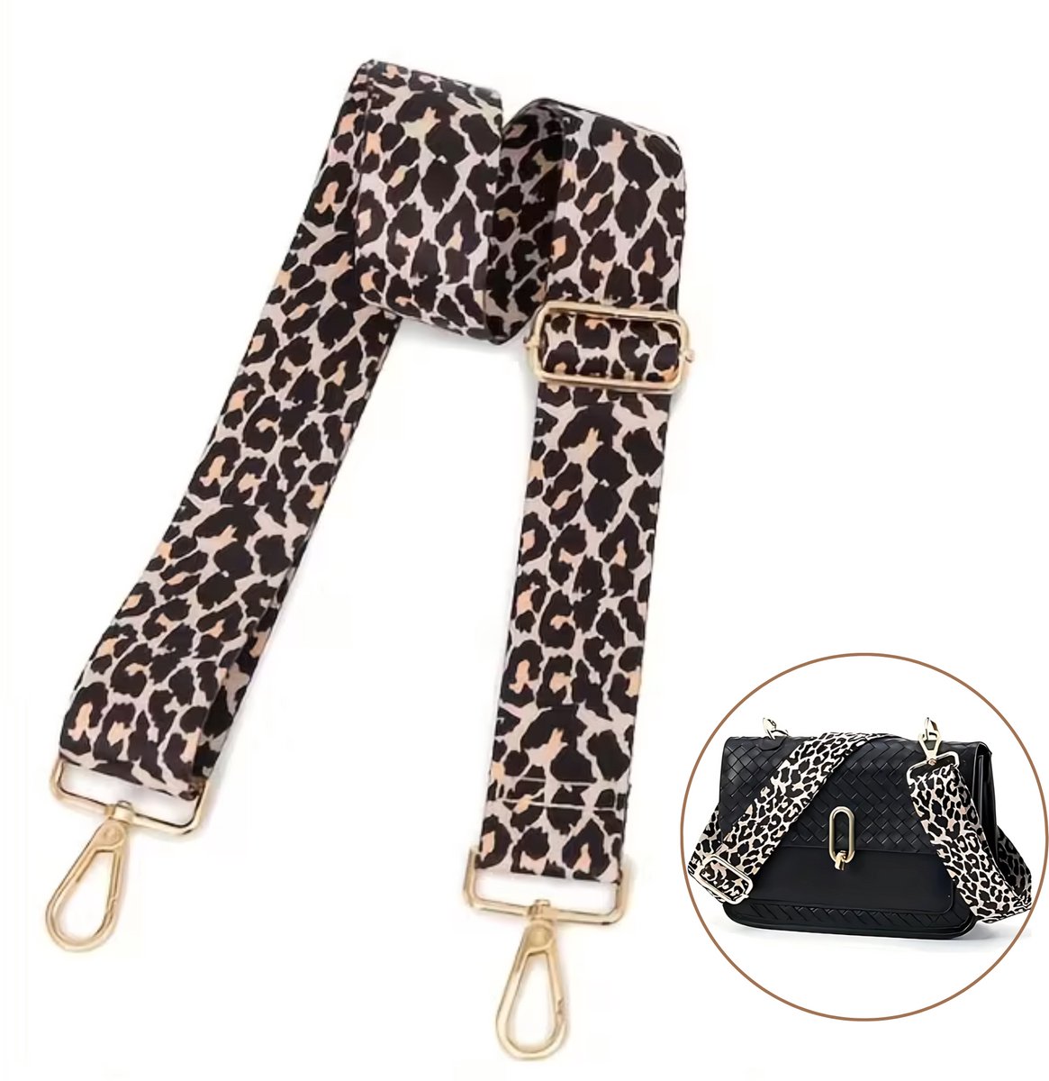 Luxamore Tasriem leopard - goud metaal - Bag strap - schouderband - tassenriem - schouderriem - Tas hengsel - Tassen band - bag belt- verstelbare riem