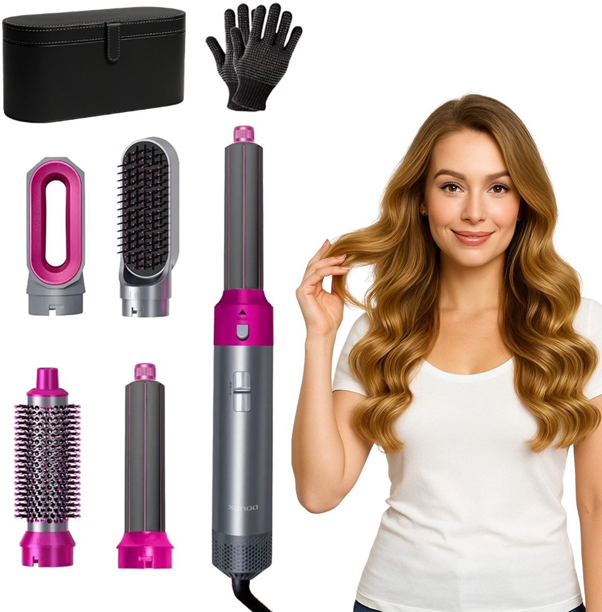 Bol.com 5 in 1 Multistyler Fohnborstel met opbergdoos - Lila - 1350W - Fohnborstel - Föhn - Airstyler - Heteluchtborstel - Krulb... aanbieding