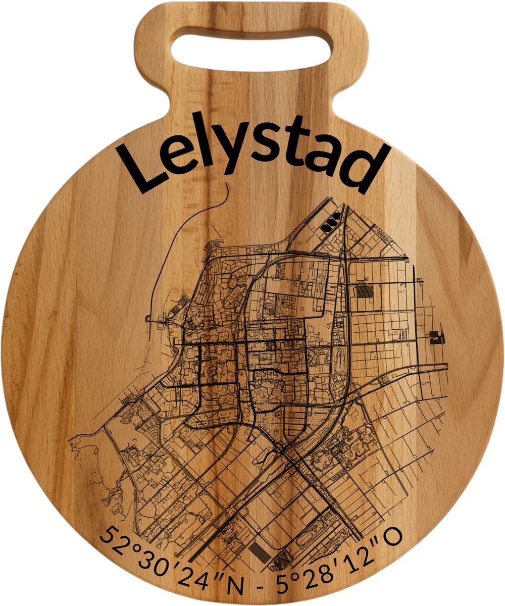 OakMan Objects - Houten Borrelplank - Lelystad Rond - Tapasplank of Serveerplank - Duurzaam Beukenhout - Gegraveerd - 25x20x2 cm