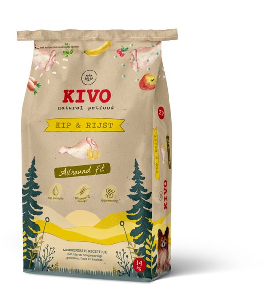 Kivo Petfood Hondenbrokken Kip & Rijst 14 kg Koudgeperst - Glutenvrij