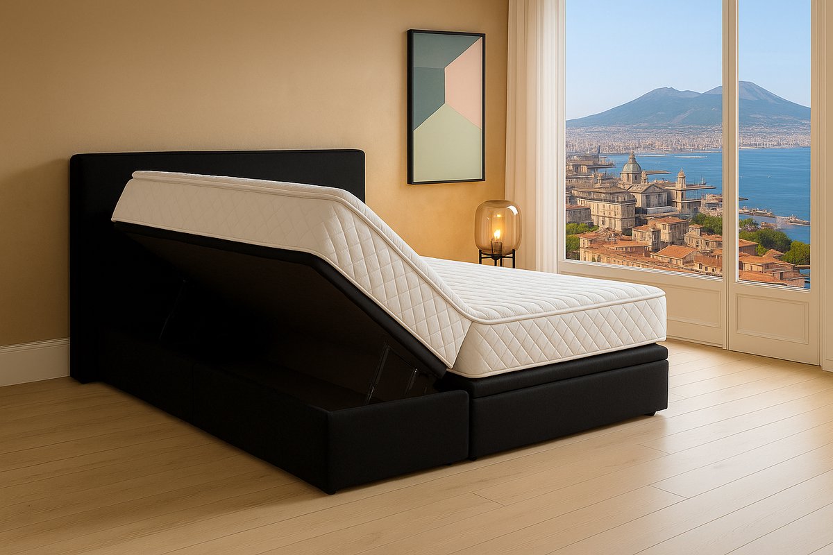 Boxspring FD Boxspring Bed met Opbergruimte Napoli 180x210 cm zwart Luxe Pocketvering Matras Stof