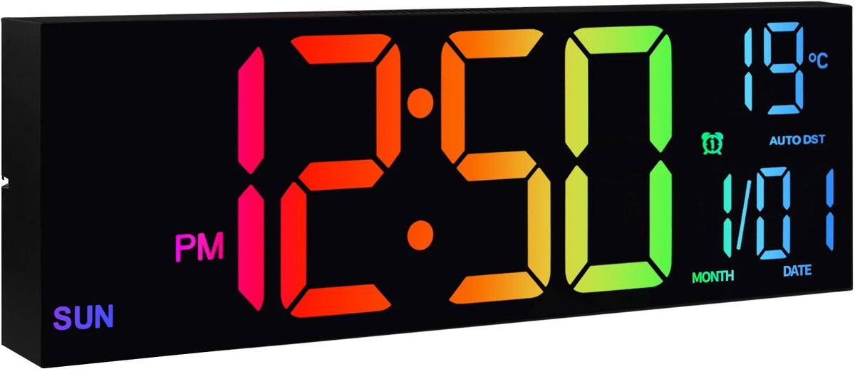 Studio Lyma Digitale klok - Wandklok - Staande klok - 41 cm doorsnede - RGB LED - Datum & weer aanduiding - Alarmfunctie - Timer
