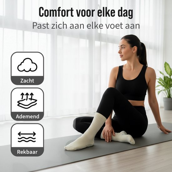 Set de 3 Chaussettes de Yoga – Zwart , marron, beige – Antidérapantes – Taille unique – Chaussettes de fitness et de Fitness