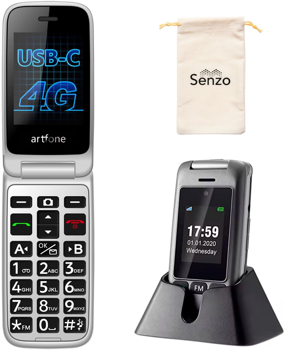 Artfone G6 - Senioren Telefoon - 4G - Klaptelefoon - GSM - Senioren Mobiele Telefoon - SOS-Knop - Oplaadstation - Incl. Stofzakje