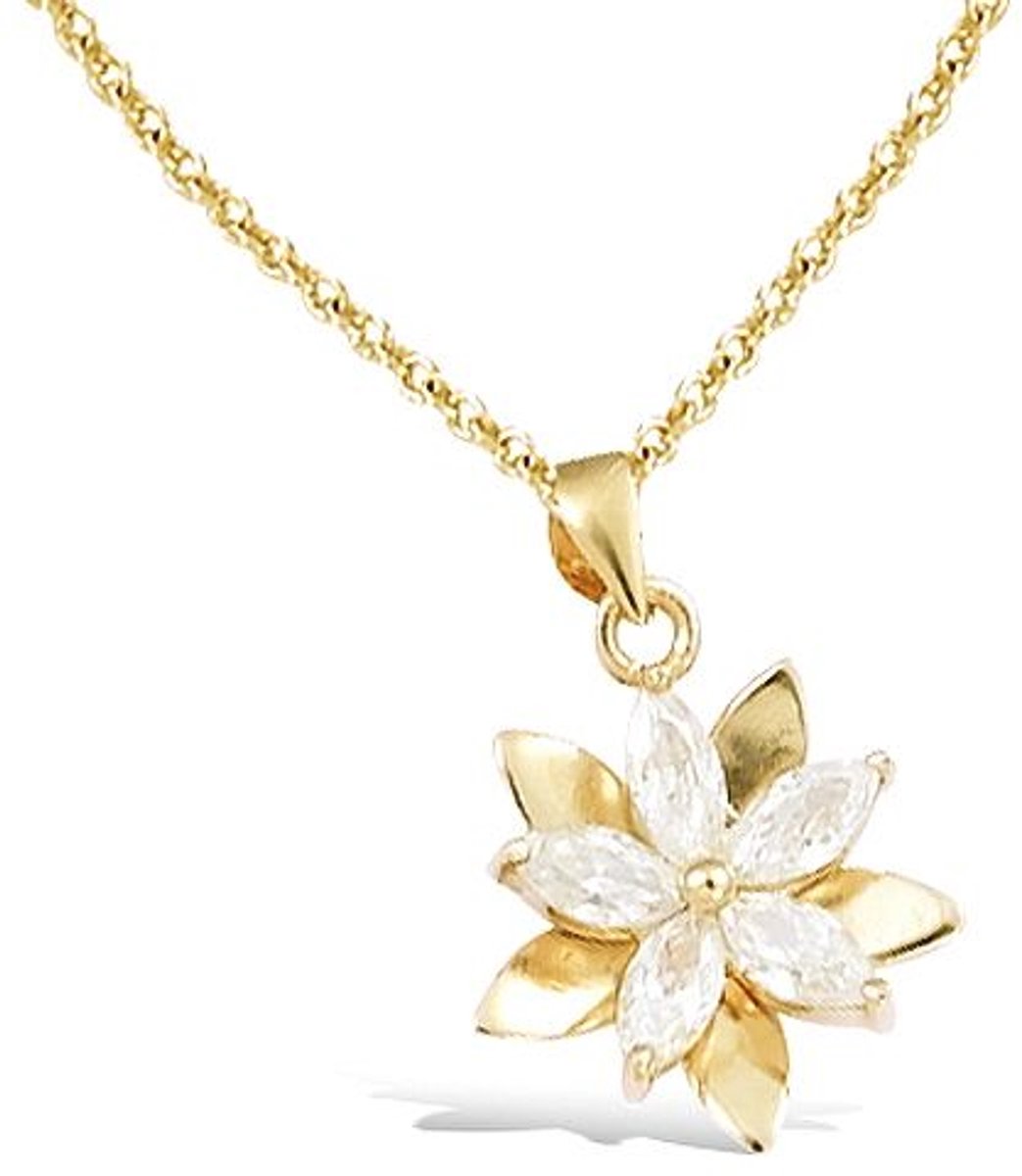 CHIVAL - Ketting 18K Verguld Goud " Virelle" – Hanger, Luxe, Hypoallergeen, Perfect Cadeau voor Haar, Elegant, Tijd, Bloem, Liefde, Romantisch, Ster, Sieraad, Geschenkverpakking