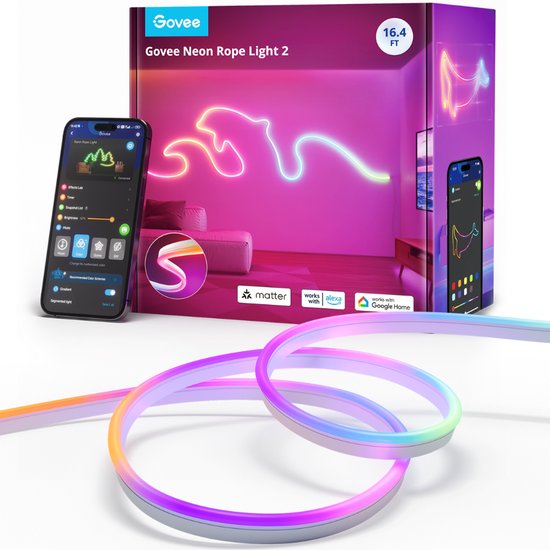 Govee slimme witte neon ledstrip 5m Matter RGBIC - flexibel