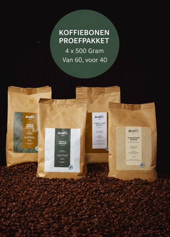Georgie’s Proefpakket Koffiebonen 2 kg Café Explorer – Signature & Single Origin - 4x500g (koffiebonen 2kg) – 100% Arabica & Robusta – Vers Gebrande Espresso & Filter Koffiebonen – Premium RFA Koffiebonen
