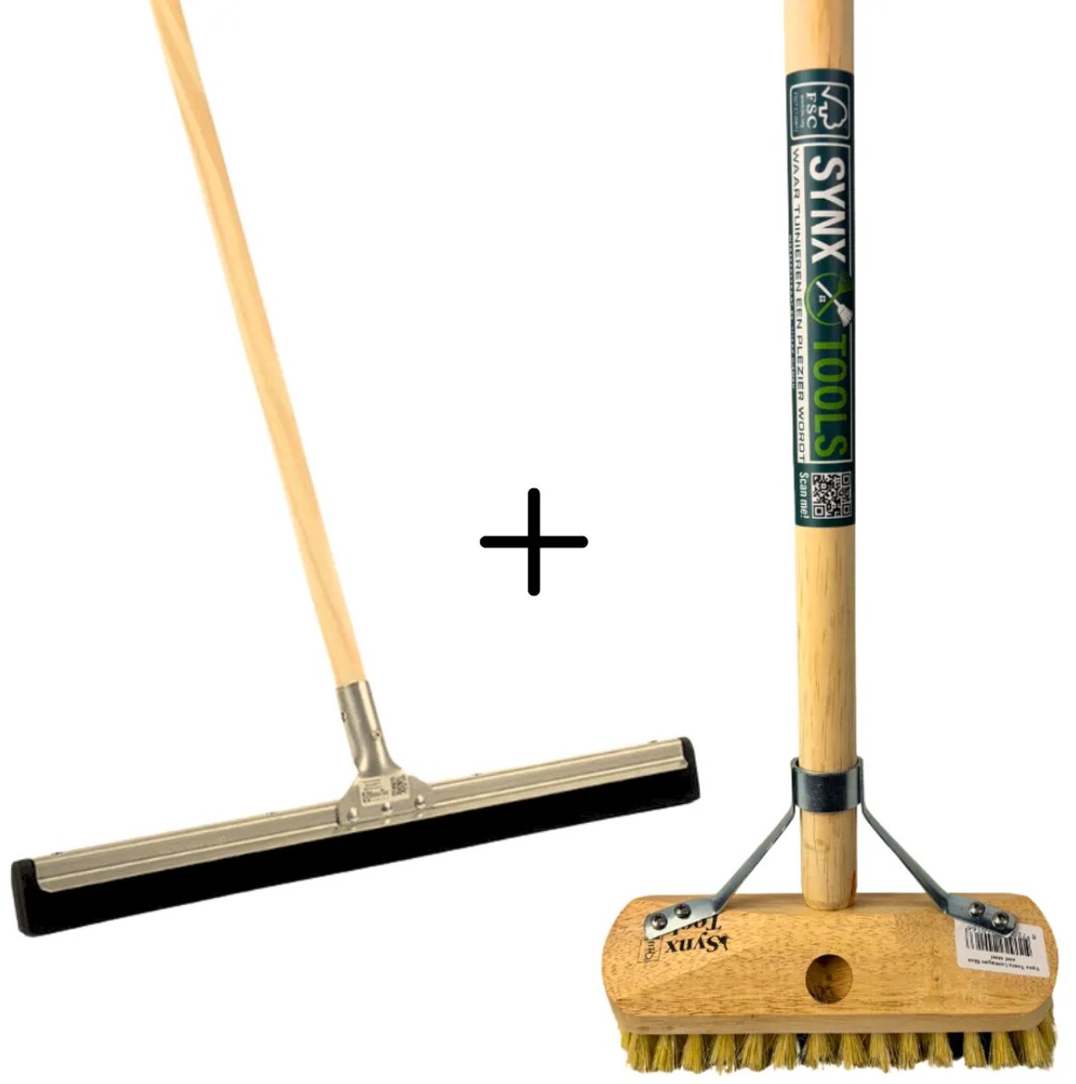 Synx Tools Luiwagen fiber schrobbezem & Vloertrekker 100 cm set van 2 – Harde haren – Duurzaam fiber – Krachtig schoonmaken – Lengte 150 cm
