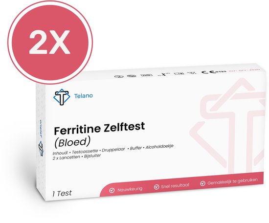 2 stuks Ferritine Zelftest voor IJzertekort en Bloedarmoede - Betrouwbare Thuistest voor Snel Resultaat - Telano ijzertekort test