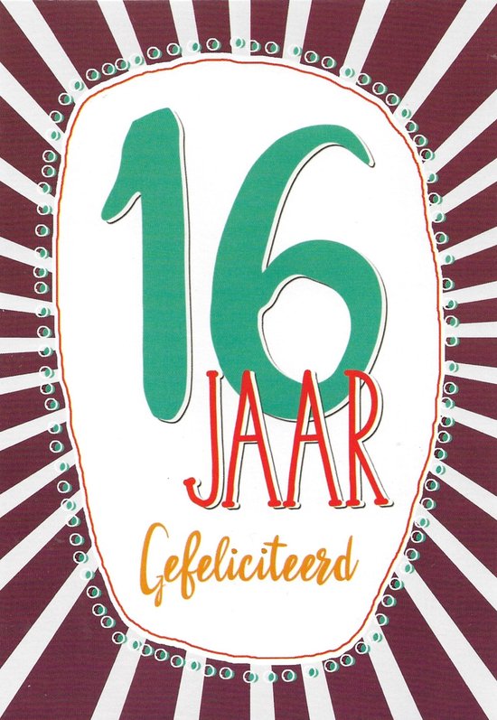 Verjaardagskaart 16 Jaar - Wenskaart Verjaardag - Kaart 16 Jaar