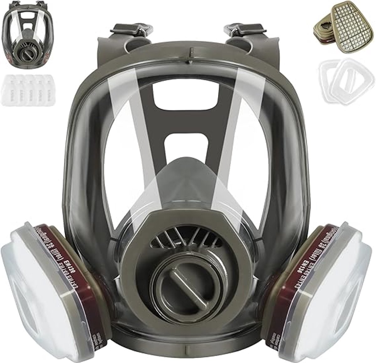 Volledig Beschermend Masker - Adembeschermingsmasker - Herbruikbaar - Gasmasker - met Actieve Koolfilter om te Schilderen - Beschermt Tegen Gas, Verf, Stof, Chemicaliën